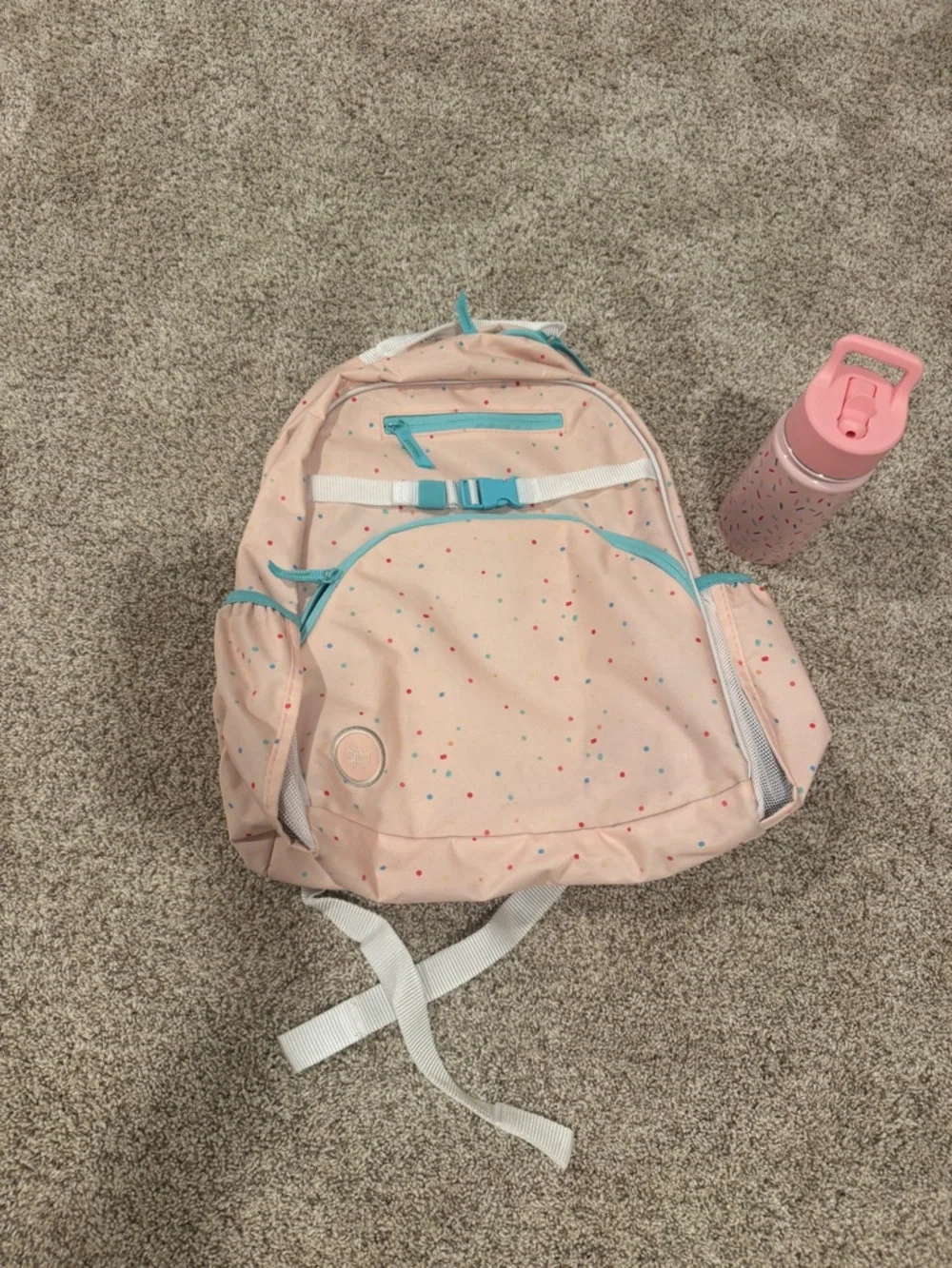 Kids Pink Confetti Backpack with Aqua Trim